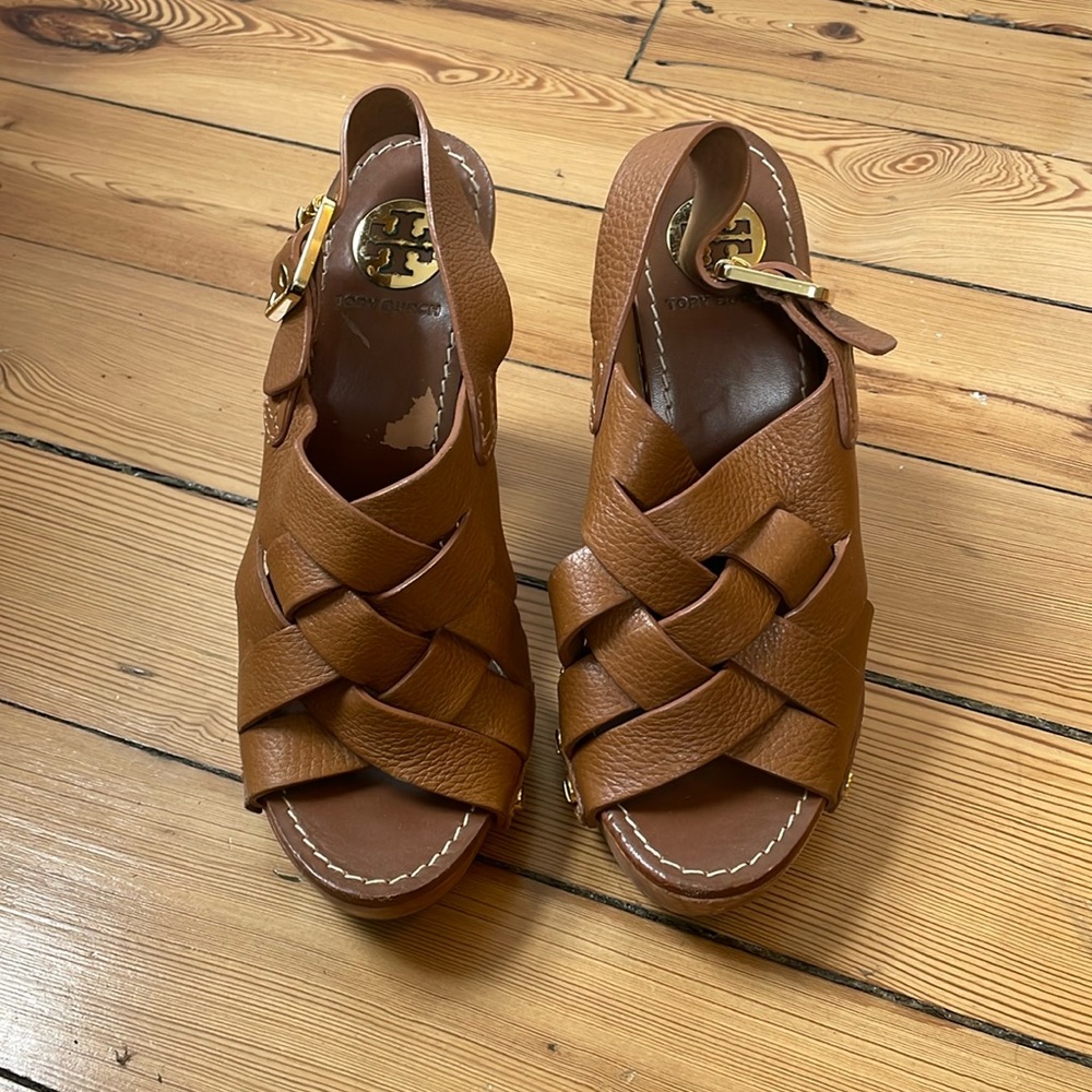 Tory Burch Jodie Woven Leather Platform Heels